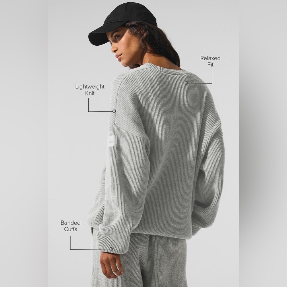 ALO Yoga Domain Rib Knit Crew Sweater grey size xs - Picture 5 of 5